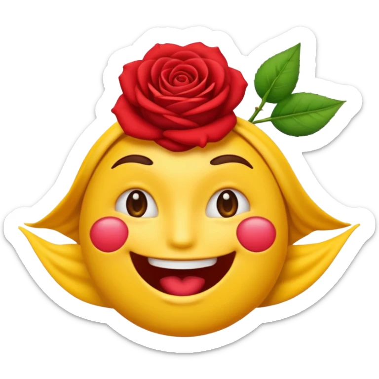 Un emoji jaune normale qui fait un clin d’œil avec une rose dans la bouche sticker
