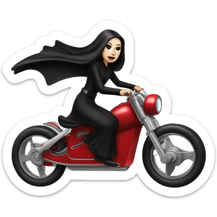 Jedi teen Morticia Addams flying a red Zephyr-J antigravity speeder bike  sticker