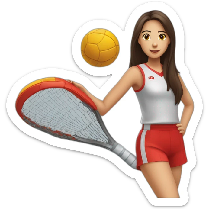 Une jeune fille brune habiller en rouge qui fait du handball sticker