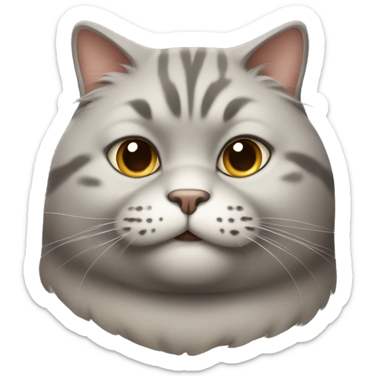 gray fat cat with a beige spot on the right side of the chin sticker