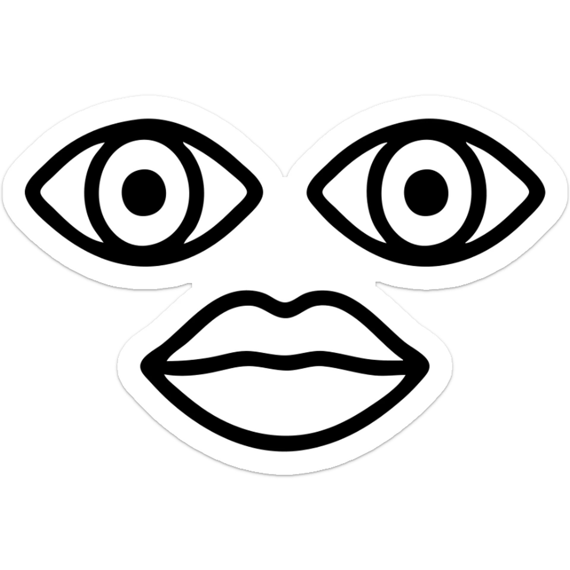 A symmetrical face with two large eyes and a pair of lips in the middle, arranged in a row (👁️👄👁️) sticker