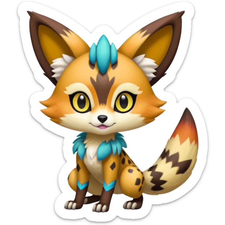 Colorful Meloetta-Tanuki-Vernid-Sergal-Serval-Pokémon-Fakémon-fusion-hybrid-creature sticker