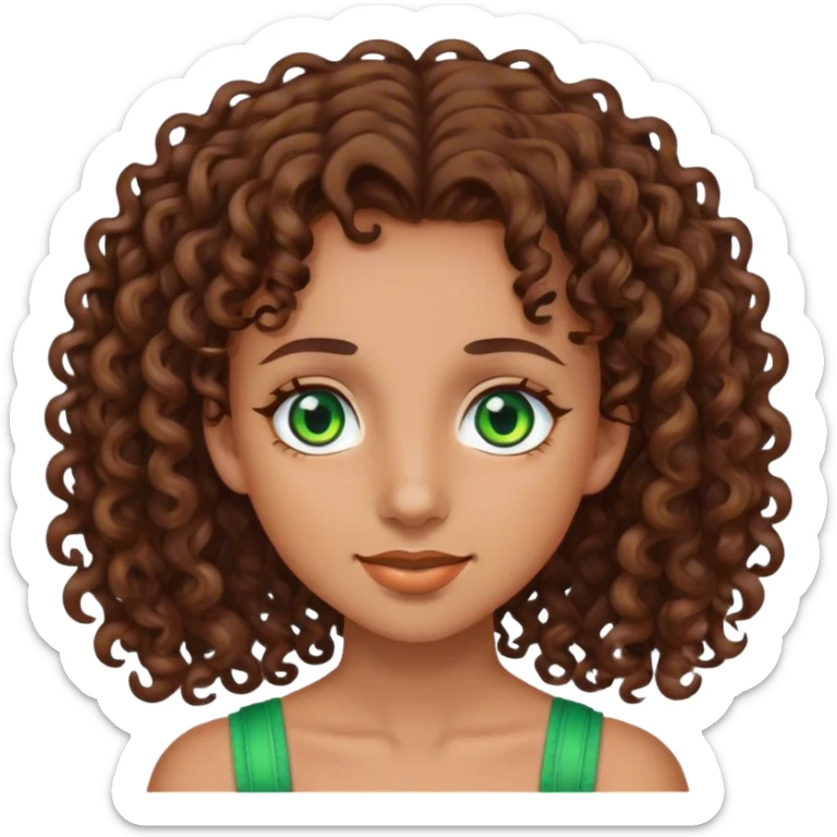 girl with green eye and brown hair short curly and braces  sticker