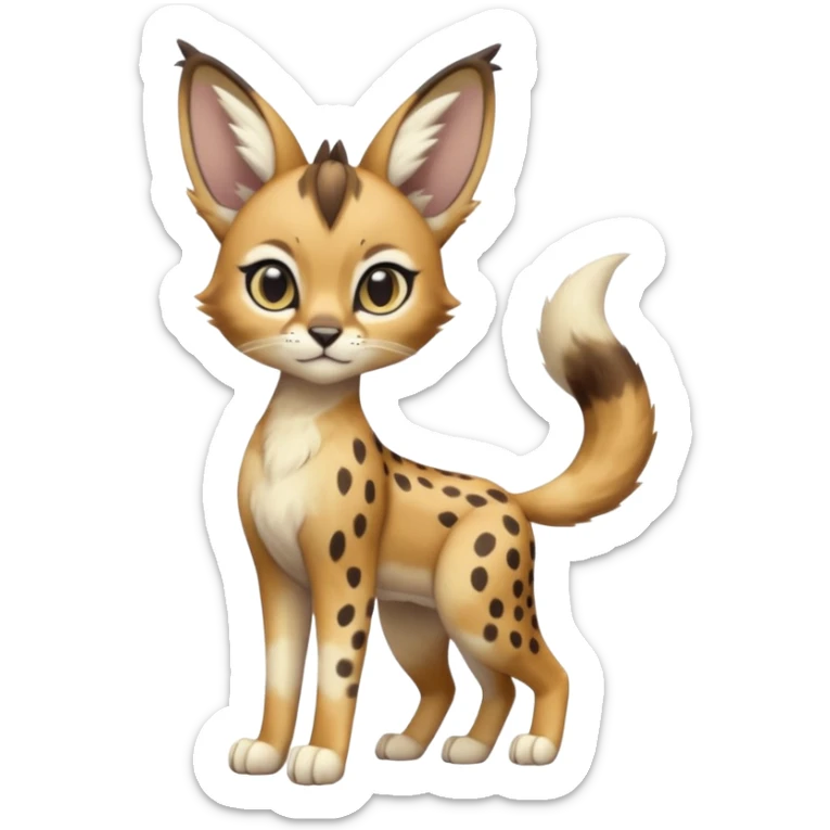 Big-eared big-eyed cute realistic animalistic feral digitigrade 4-legged anime-styled Meloetta-Caracal-Sergal-Serval-hybrid-fusion-creature-animal, full body sticker