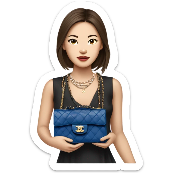 Realistic brown hair blue eyes Chanel Asian Girl with Birkin bag and Chanel necklace sticker
