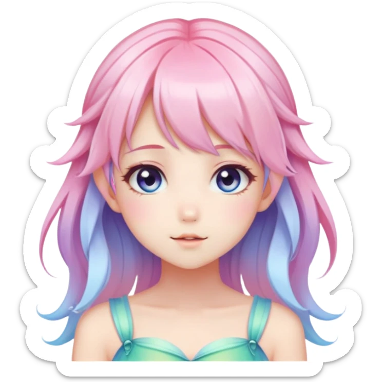Gorgeous Beautiful Blushing Petite Colorful-Shiny-Pastel-Fairy-Anime-Girl with beautiful gradient pastel hair aesthetic sticker