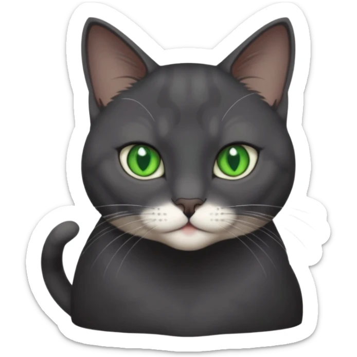 full body view of beautiful female dark grey cat with green eyes, white toes and white patch on chest sticker