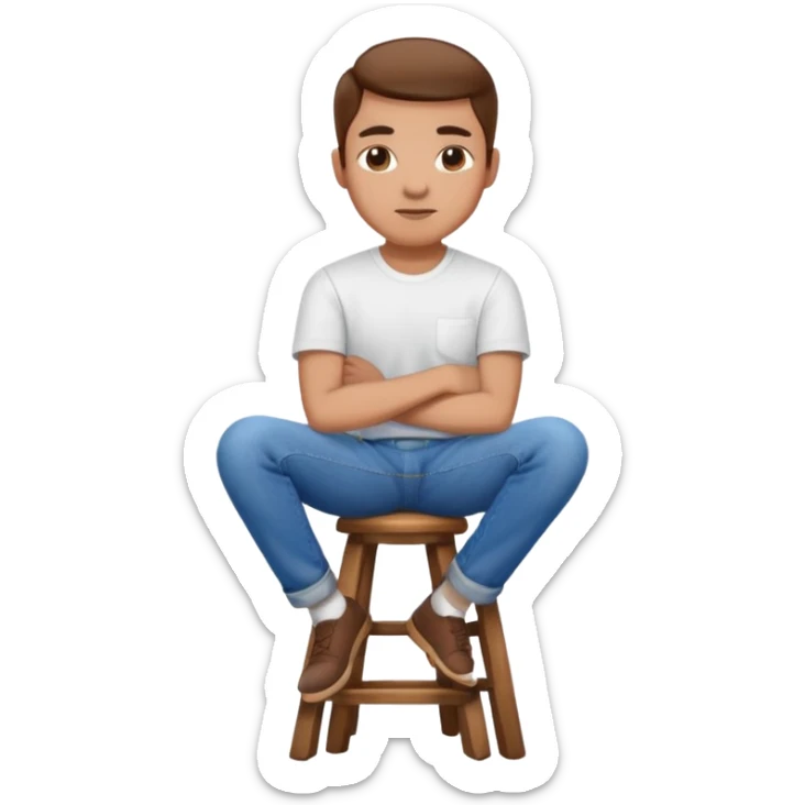 a person sitting on a stool with straight back turn in straight body putting their hands on legs. sticker