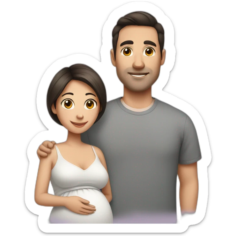 Pregnant wife have dark brown haircut and husband clean-shaven sticker