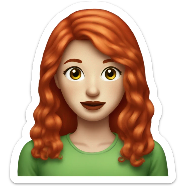 straight long Tomato red hair,red lipstick red,green eyes, white skin and a small nose, freckles sticker