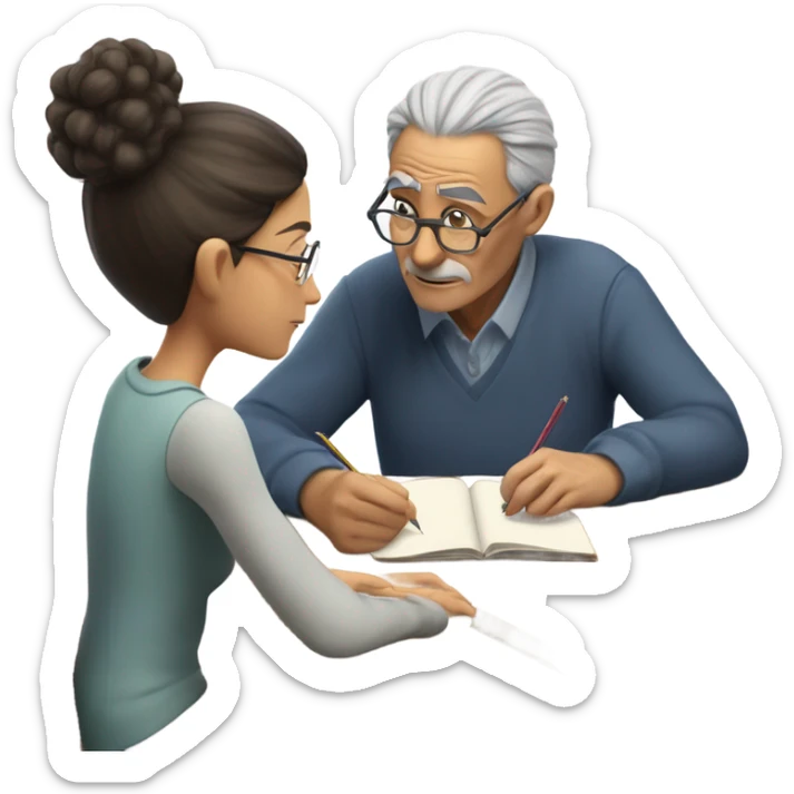 Old man with a little hair doing math teaching a teen girl sticker