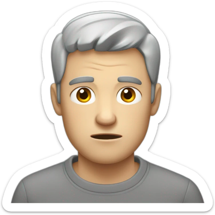 tired white man with very very very short hair in gray sweatshirt is very very very angry sticker