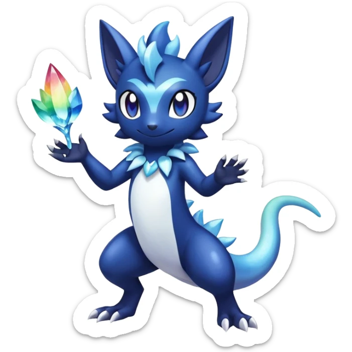 Rainbow crystalic Shiny pastel Salandit-Meowstic-Noibat-Fakémon-hybrid-creature (full body)  sticker