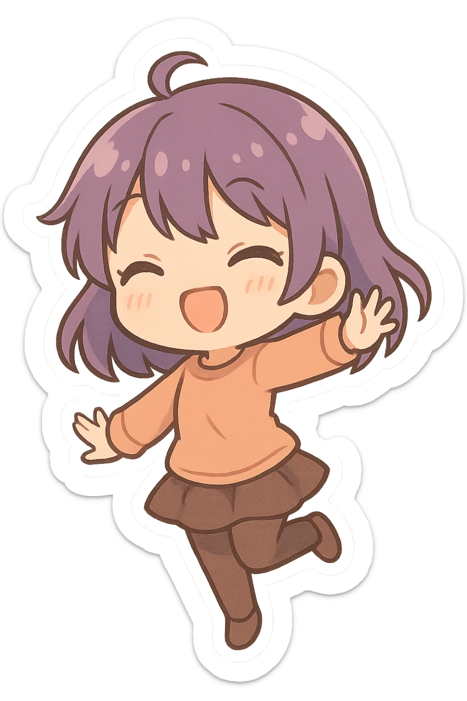 chibi girl with purple hair, playful pose sticker