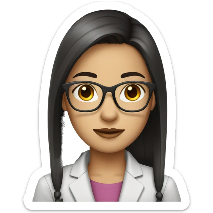 Girl with glasses and office tag. With straight dark hair and IT professional  sticker