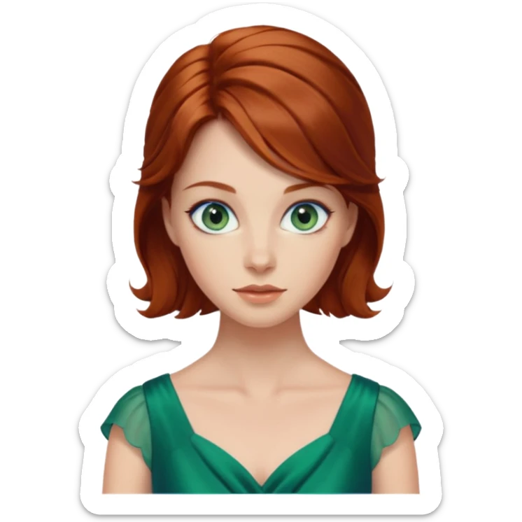 Auburn hair woman blue eyes wearing green dress sticker