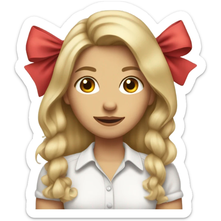 Dirty blonde girl with a bow shirt on with her hair down sticker