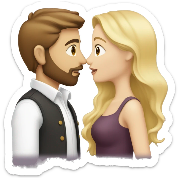 couple kissing, him with brown hair, beard and eyes, white skin; her with blonde hair, brown eyes, white skin. they are well dressed sticker