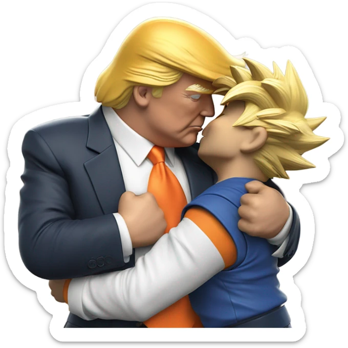 Photo realistic, Donald Trump, kissing Goku at the beach by the pool sticker