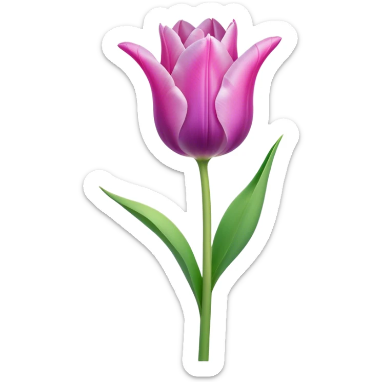 Cinematic Realistic Tulip Emoji, Elegant and simple, with soft, smooth petals in shades of pink and purple, gently curved and reaching upward. The slender green stem contrasts against the delicate bloom, while surrounding greenery adds a peaceful touch. Soft glowing outline, capturing the essence of springtime beauty and grace in a delicate tulip. sticker