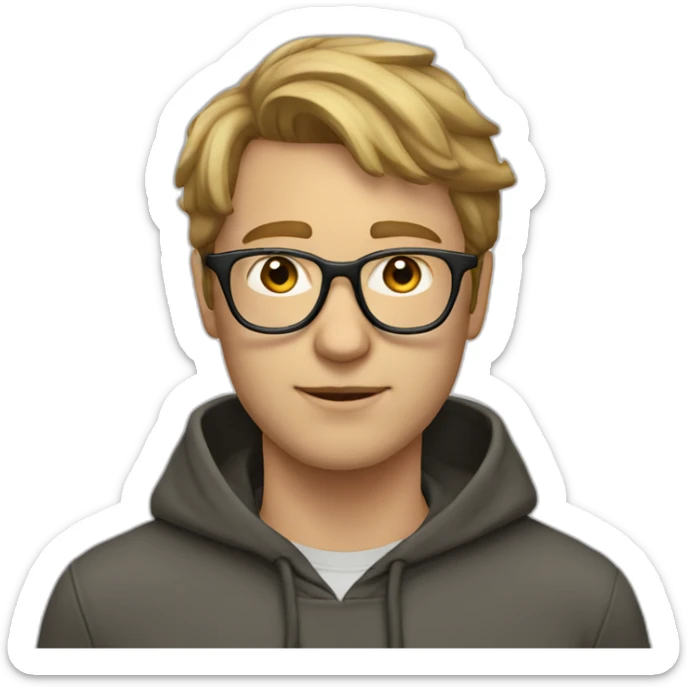 profile white male heart face dirty dark blonde tapered hair with clear glasses and hoodie sticker