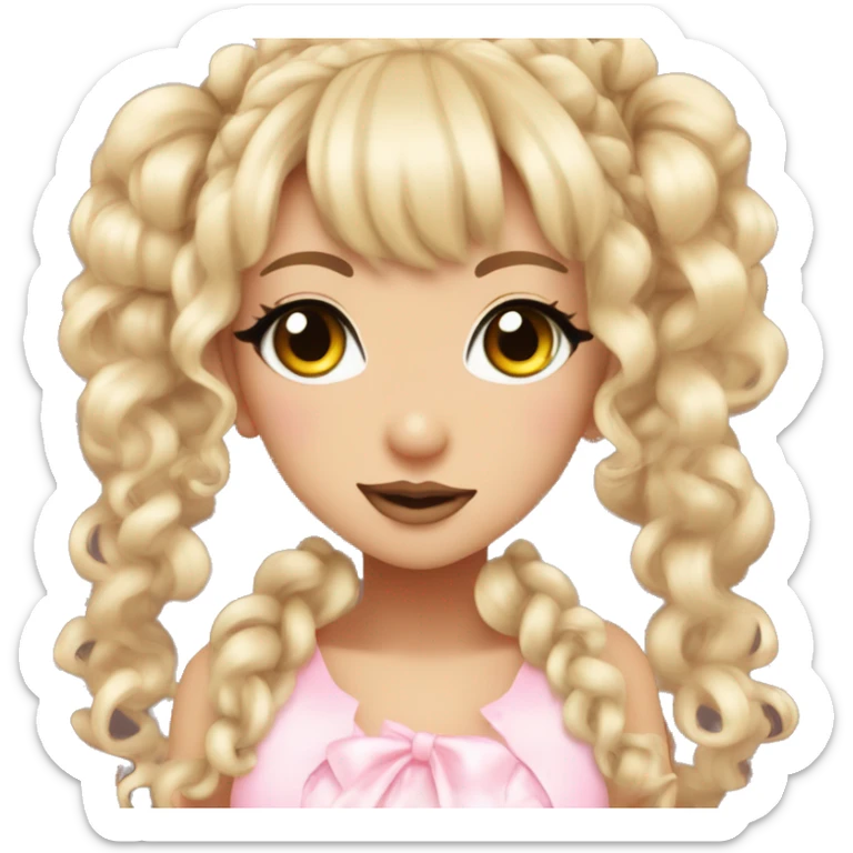 hime gyaru girl, curly pigtails, long eyelashes,  sticker