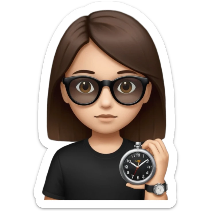Un niño con pelo lacio color castaño,con lentes de sol negros y un reloj en la mano ,pero que el lente sea más oscuro  sticker