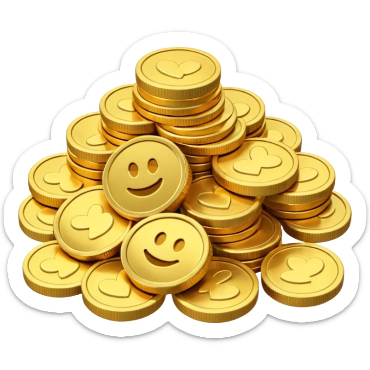 small pile of gold coins, 3D emoji style, shiny gold, no symbols, no text,  sticker