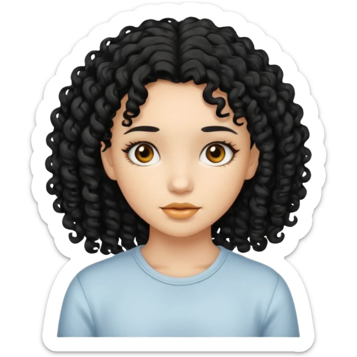 Faça uma garota zombeteiro de cabelo cacheado preto e uma mecha descolorido do lado esquerdo sticker