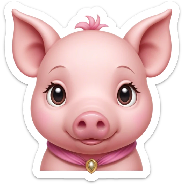Cinematic Noble Piglet Portrait Emoji, Poised and regal, with a tiny, delicate build and a soft, smooth rosy-pink hide, deep-set soulful beady eyes, Simplified yet sharp and sophisticated features, highly detailed, glowing with a gentle, dignified glow, high shine, intelligent and endearing, stylized with an air of miniature nobility, focused and attentive, soft glowing outline, capturing the essence of a watchful and confident little piglet, so majestic it feels as though it could scamper out of the screen with effortless authority! sticker