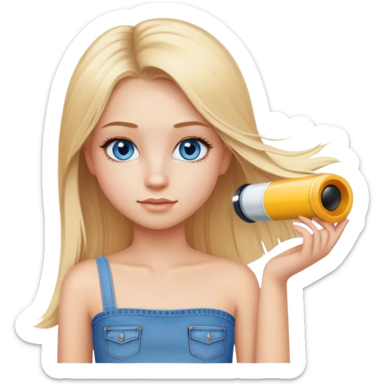 teenage blond girl with straight hair with blue eyes long beautiful eyelashes and wears a tube top and jeans sticker