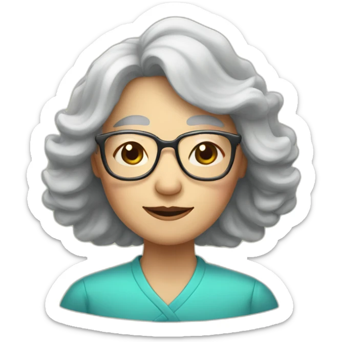 Chinese senior lady has long wavy hair wear glasses show appreciation sighs sticker
