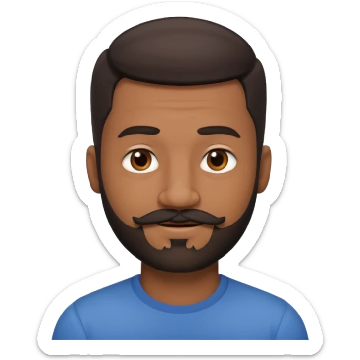 man with an oval face, medium-dark skin tone, short dark hair with a fade cut, dark brown eyes, medium straight nose, full lips, full beard and mustache, winking, small earring in left ear sticker