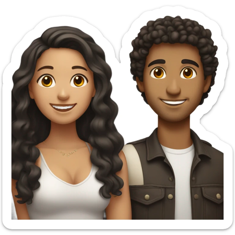 girl with dark brown hair latina dating her latino curly haired boy sticker