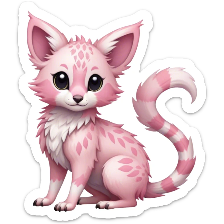 Feral Rare Fantasy cute pastel pink Vernid-Trico-species by LiLaiRa, random markings, tufted ears, full body sticker