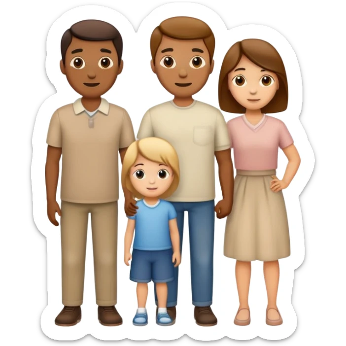 family with one mother, one father, two boys and one girl standing together sticker