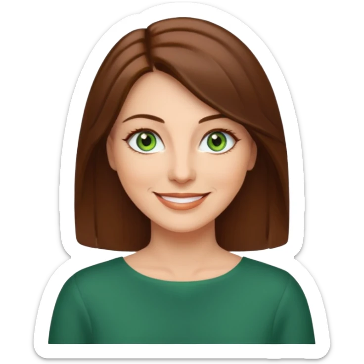 pretty middle age woman with green eyes and shoulder length straight brown hair  sticker
