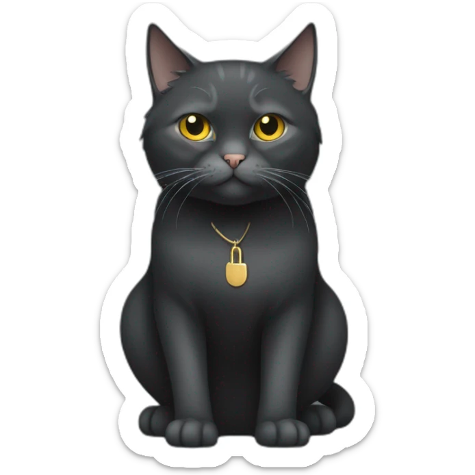 Full body Fat Russian black grey cat with golden eyes and a white lock of hair on his chest,  of hasitting and meowing  sticker