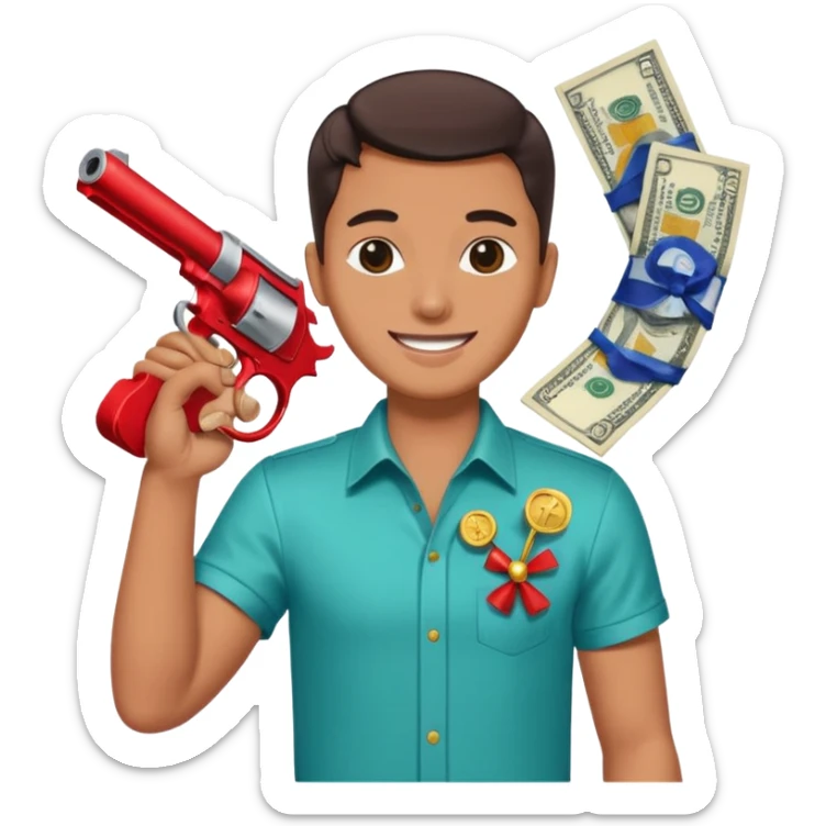 Dollars are pouring out of a red TikTok money gun "Sugar Daddy" sticker