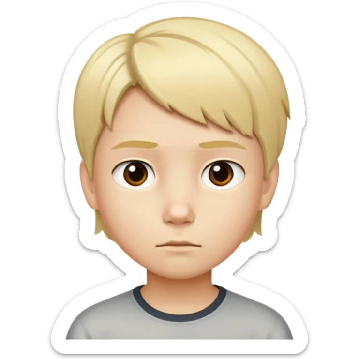 "- Nam
- 10 tuổi
- Da trắng
- Tóc ngắn, vàng, vuốt gọn gàng
- mặt nghiêm túc
" sticker