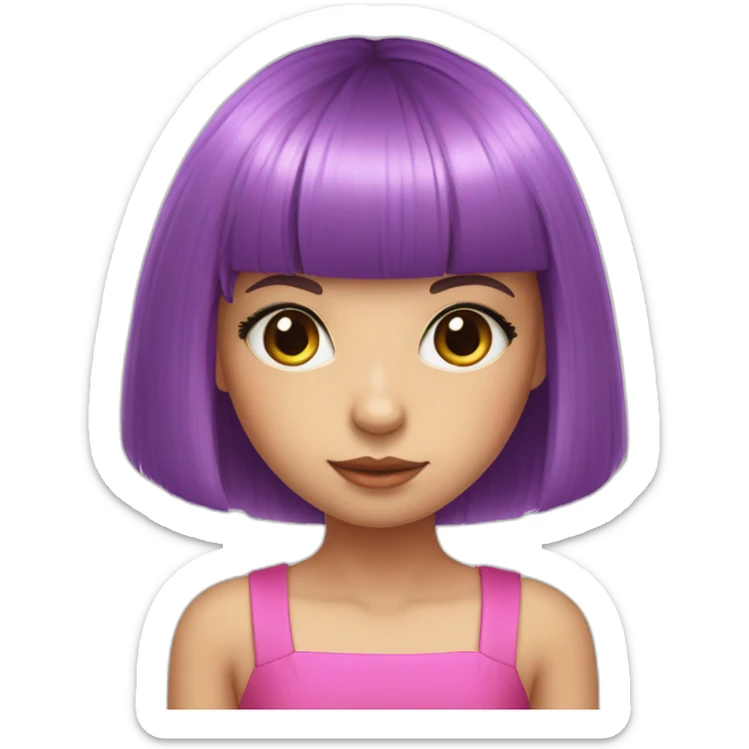 young girl with violet colored eyes, hot pink bob haircut with bangs, fair skin sticker