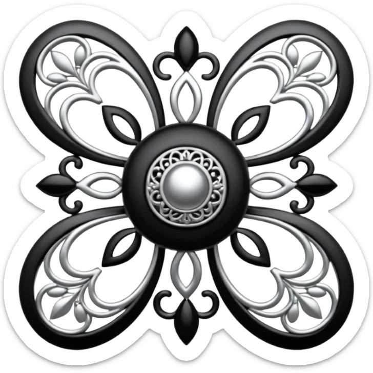 Black and silver filigree broach design, 3D, extremely detailed design sticker