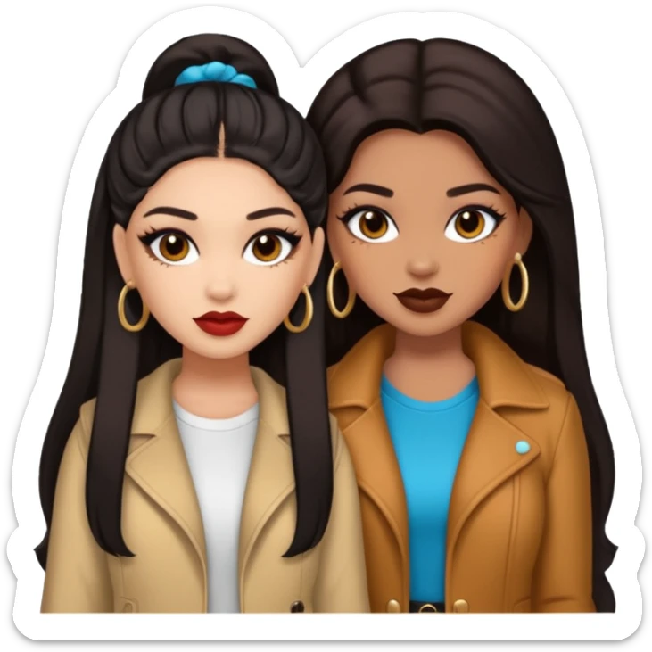Boujy baddie best friends, trendy heavy makeup both dark hair one light skinned and one caramel skin  sticker