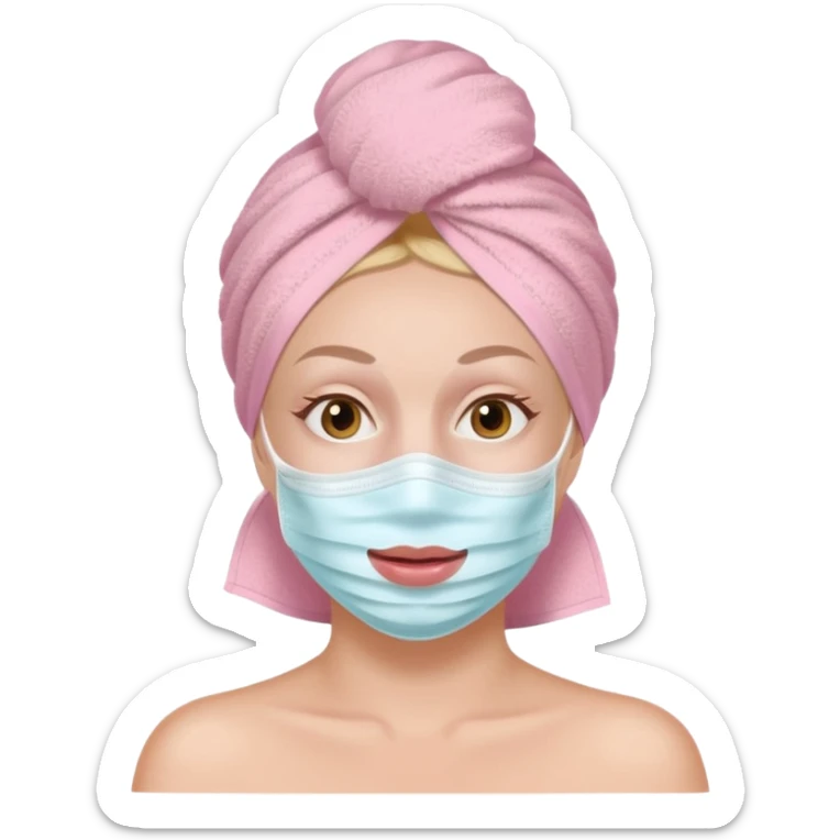 spa white woman with a light pink towel on her head and pink cream mask on her face sticker