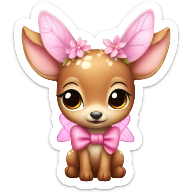 baby deer with fairy wings and a pink bow around its neck  sticker