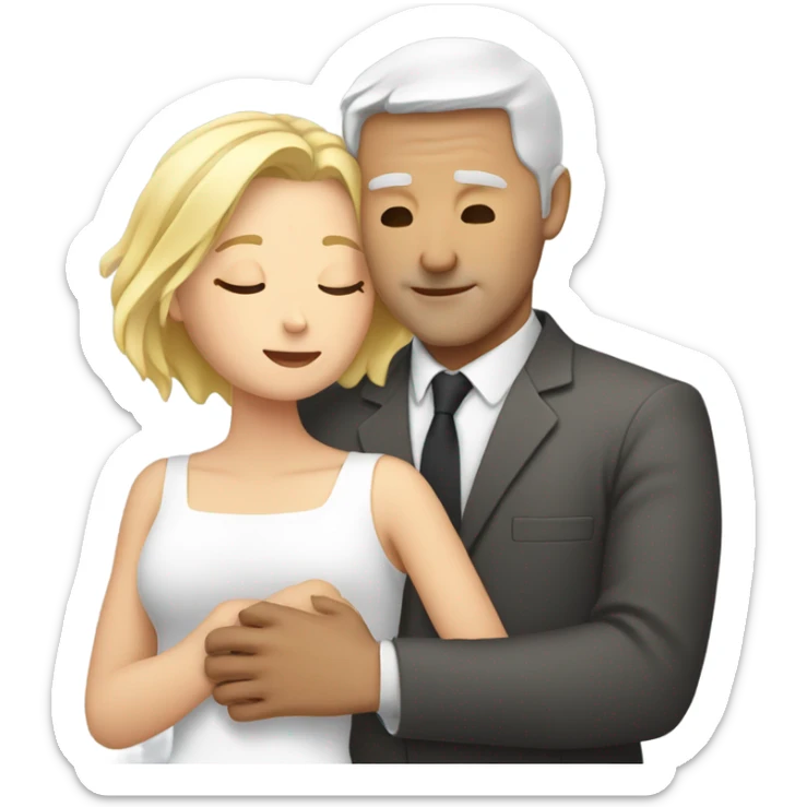 White man - short grey hair - no facial hair - hugs blonde girl with eyes closed  sticker