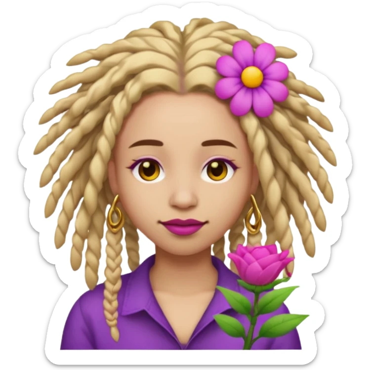 Gold dread locs pink emoji face purple flower in the hair red lipstick sticker