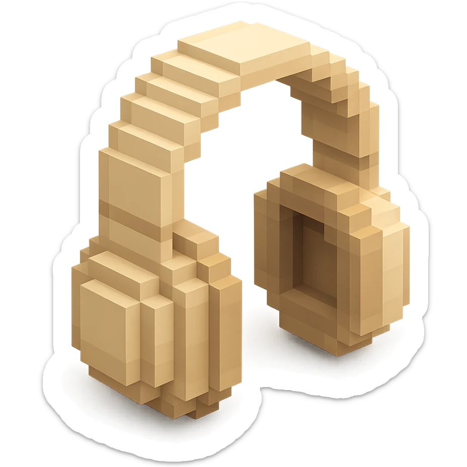 full-size Sony headphones, beige color, isometric view sticker