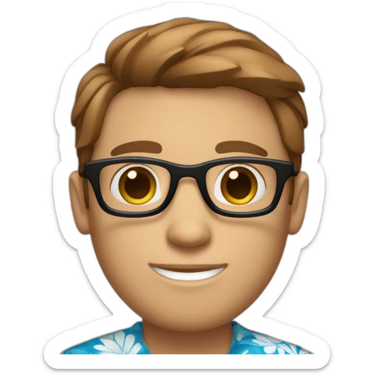 Blue eyes, brown hair, white with glasses and Hawaiian shirt male sticker