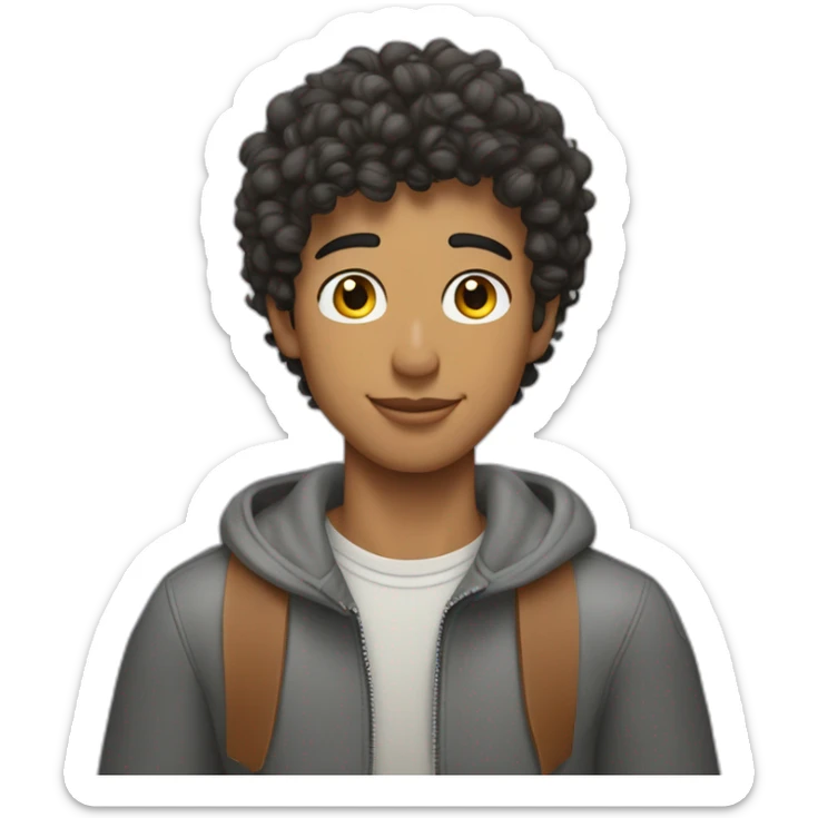 Handsome skinny latino with short curly hairs wearing a grey hermes Birkin bag sticker